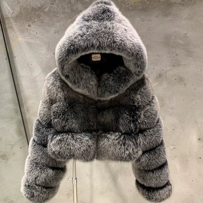 Fox Fur Bomber With Hood