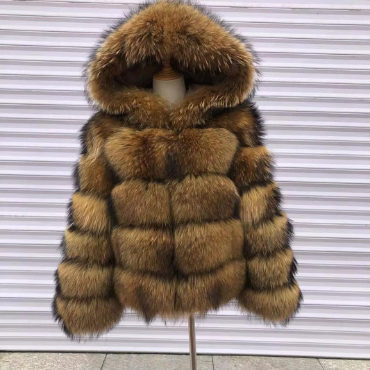 Raccoon Fur Coat With Hood