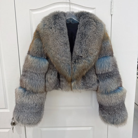 Blue Golden Island Fox Fur Bomber