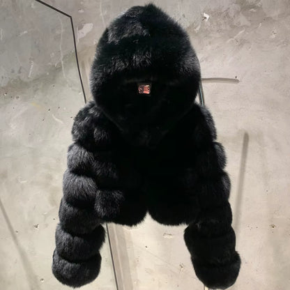 Fox Fur Bomber With Hood