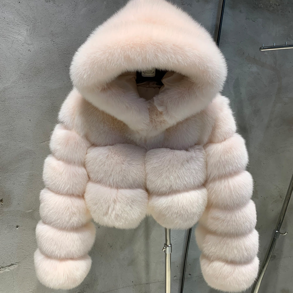 Fox Fur Bomber With Hood