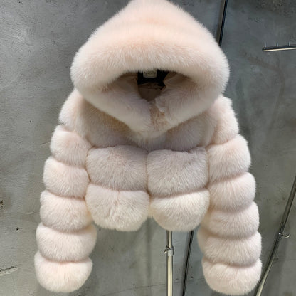 Fox Fur Bomber With Hood