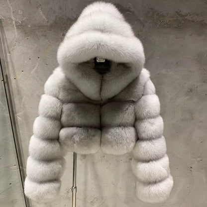 Fox Fur Bomber With Hood