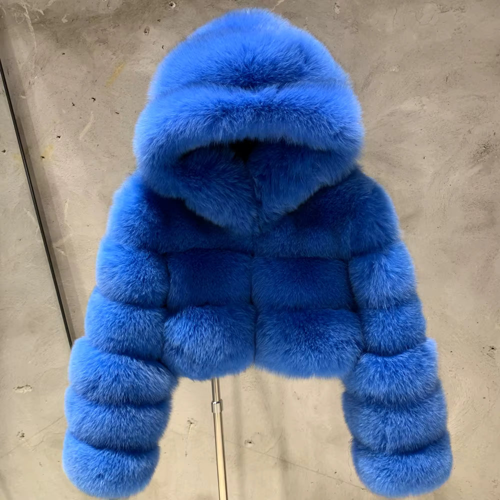 Fox Fur Bomber With Hood